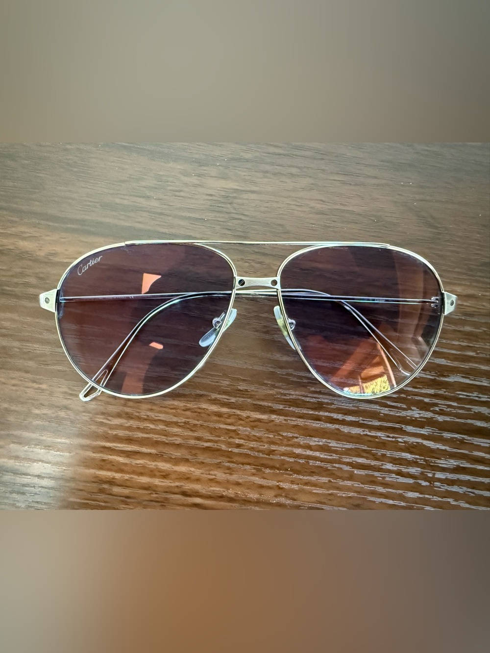 Cartier Aviator Sunglasses - Silver Frame with Brown Lenses